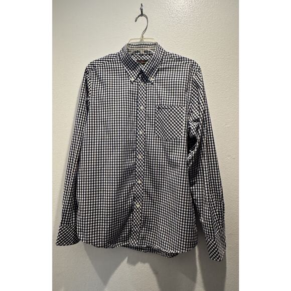 Ben Sherman Mens Size Large Check Gingham Navy White Signature Long Sleeve Shirt - Picture 1 of 8